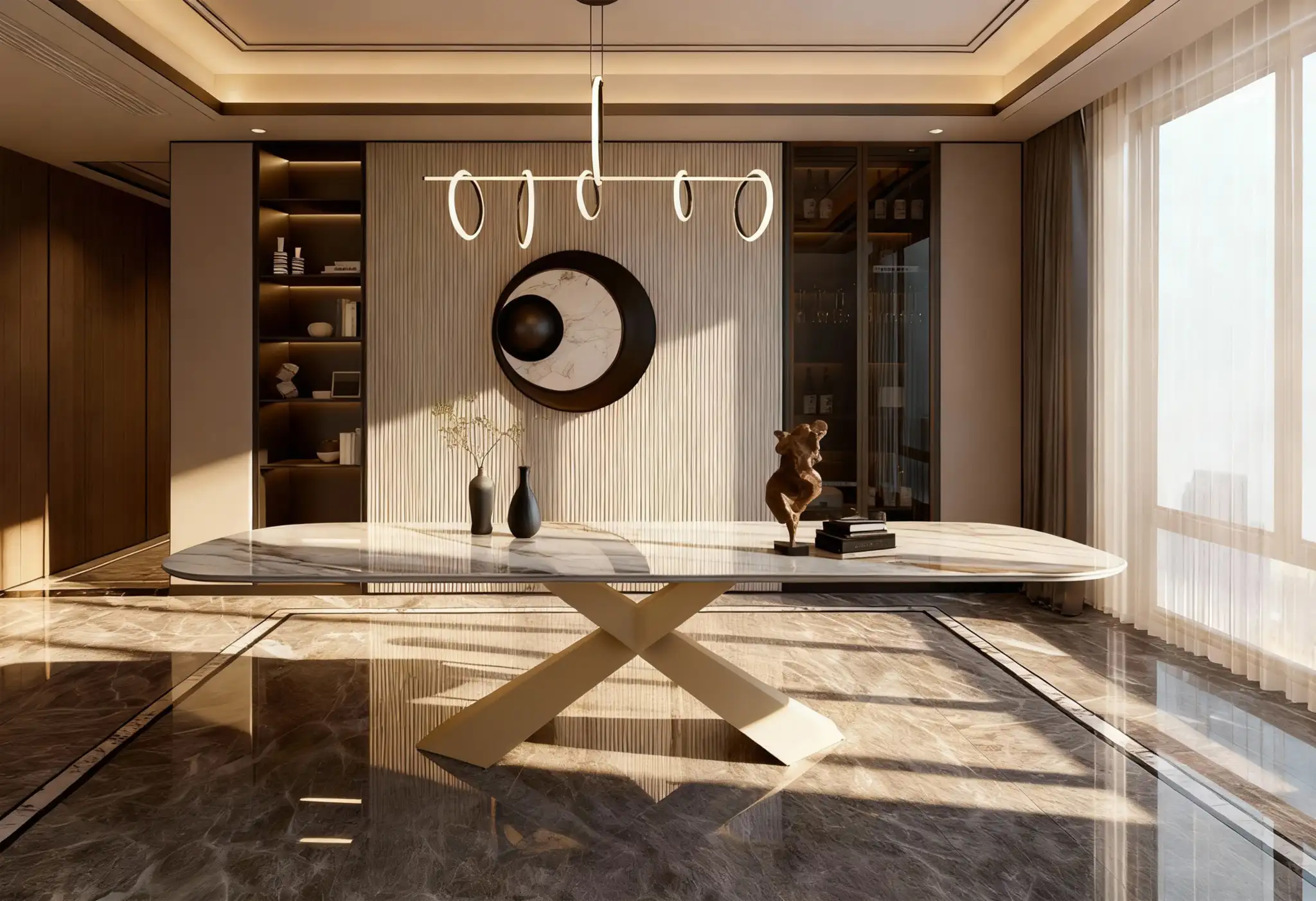 Dining table on the Axis base in a modern room