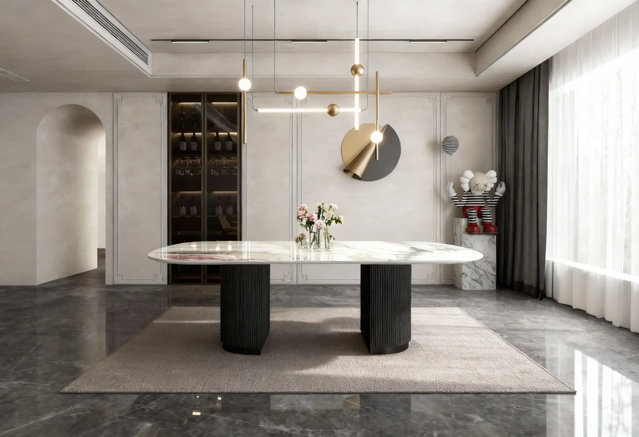 Dining table on the Linea base in a modern room