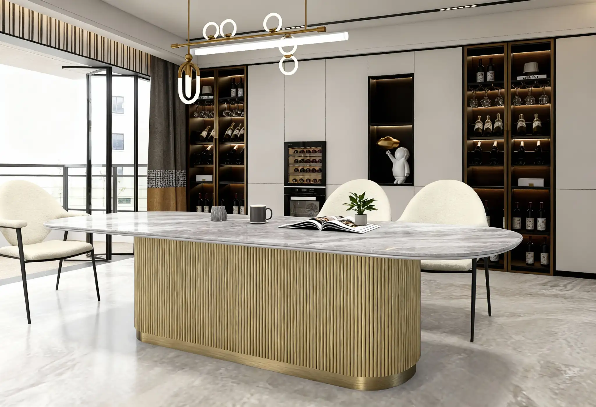 Dining table on the Linea Contour base in a modern room