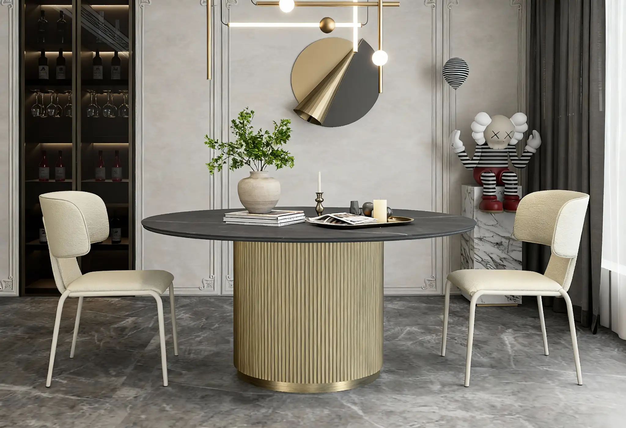 Dining table on the Linea Dome base in a modern room